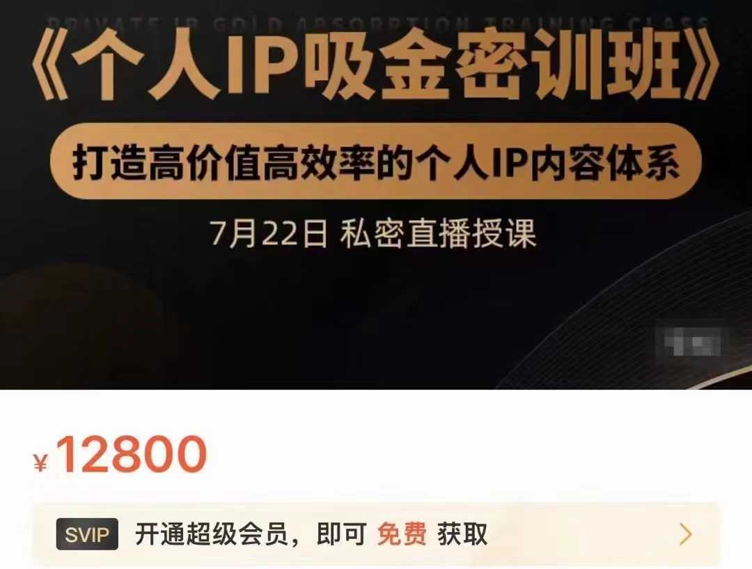 个人IP吸金密训班,打造高价值高效率的个人IP内容体系(价值12800元)-水母智库