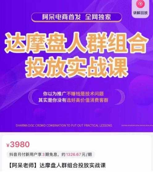 图片[1]-阿呆电商·达摩盘人群组合投放实战课，你以为推广不赚钱是技术问题，其实是你没有选好高价值消费客群-水母智库