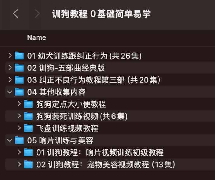 课程信息 训 狗教程 视频 训狗师专业指导零基础自学宠物训练犬课程，0基础简单易学，夸克网盘课程。  课程大纲-水母智库