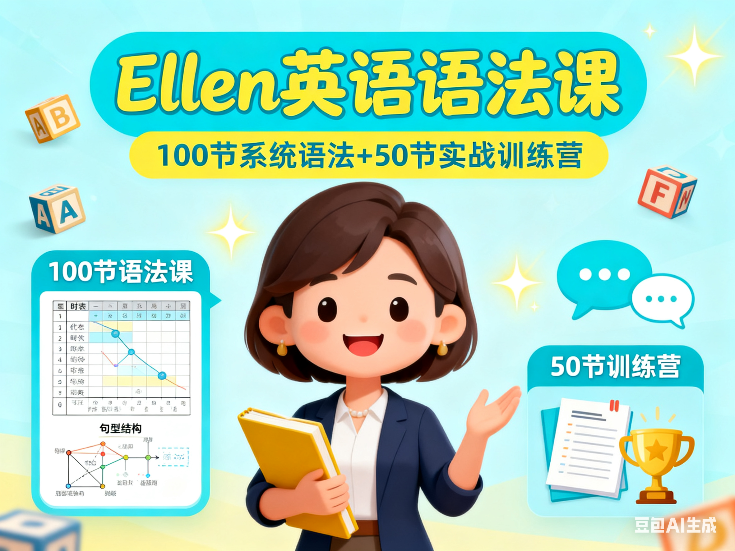 Ellen英语语法课｜100节语法+50节训练营（零基础入门+免费下载+实战案例），零基础学英语，里面资料很棒！-水母智库